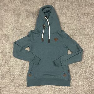Wanakome Hoodie Sweatshirt Womens Small Turquoise Cowl Neck Fleece Pullover Logo